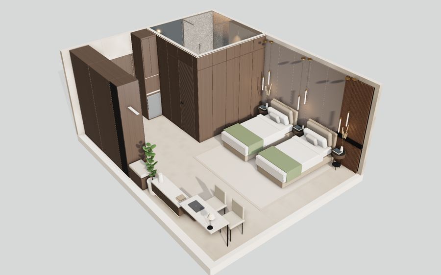 Model 3D tipe Suite Twin