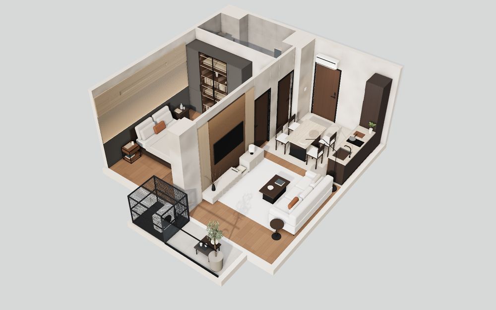 3D model of the 1 Bedroom 06D