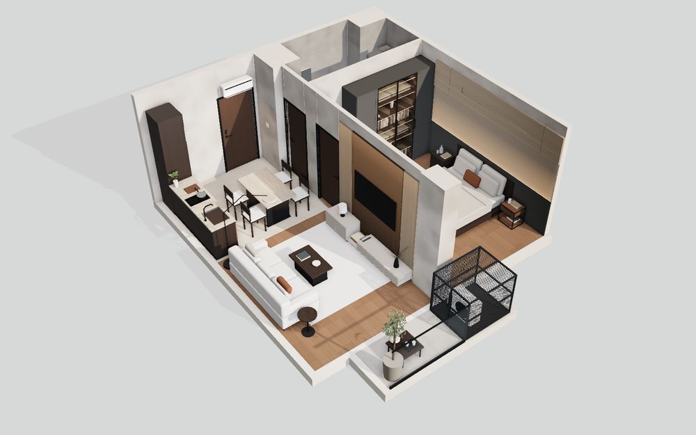 3D model of the 1 Bedroom 10D